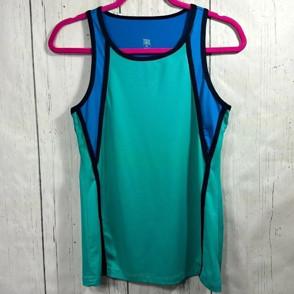 Tail Sleeveless Colorblock Tennis Golf Activewear Aqua Blue Black Tank Top